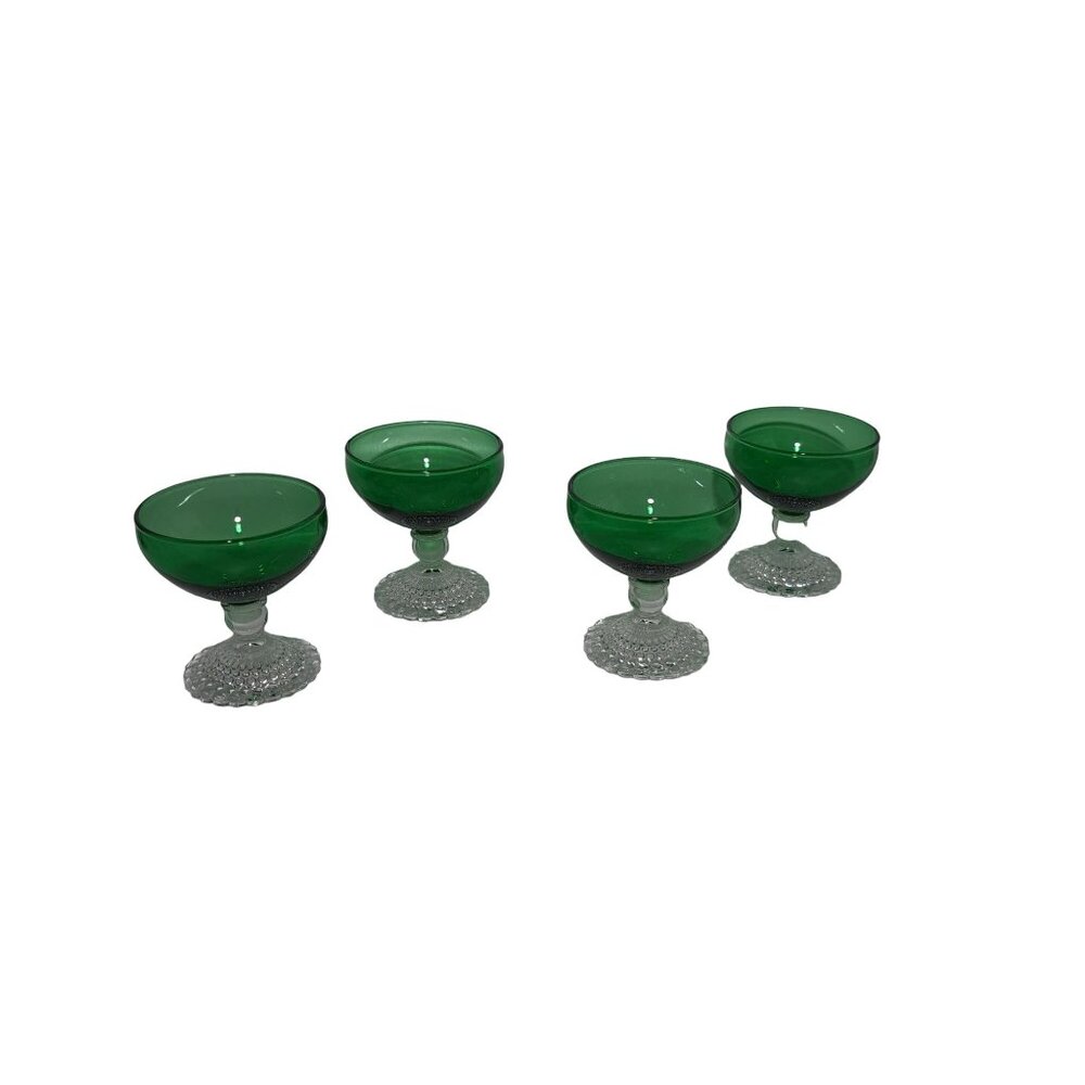 Anchor Hocking Bubble Foot Green Glass Champagne Or Sherbet Dishes - Set Of 4